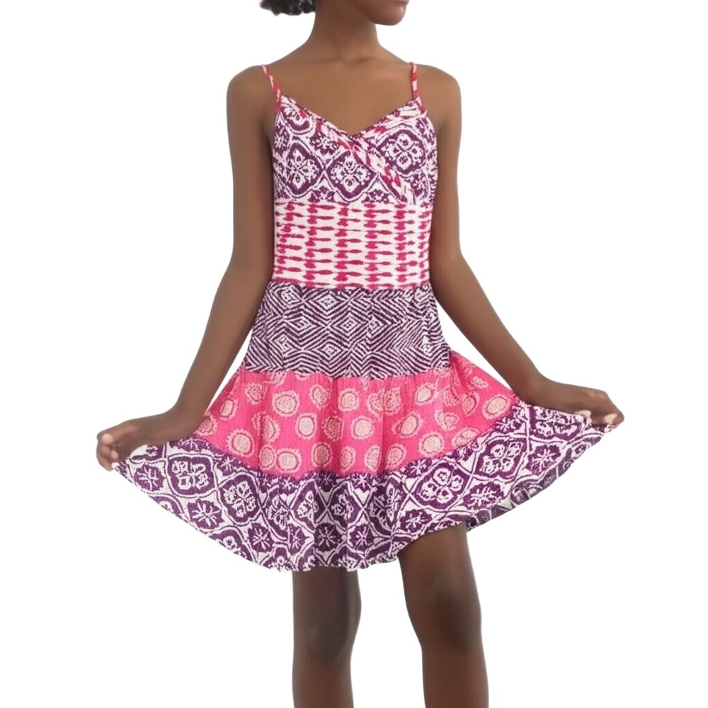 1989 PLACE Dress Girls Size 12 Pink Purple Tiered‎ Sleeveless Bohemian Chic
